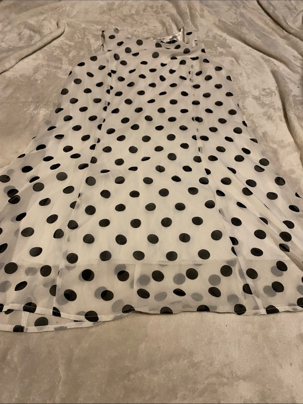 StyleDome White Black Polka Dot Sheer Chiffon Mock Neck Dress US 10